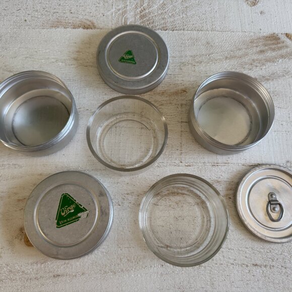 Vintage Set of Two Virgo Aluminium Travel Tins with Glass Inserts - Picture 6 of 11